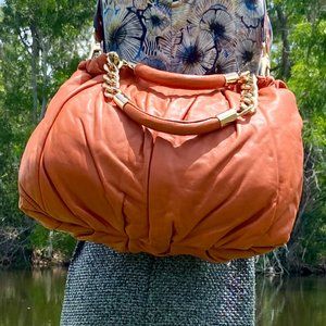 Michael Kors Erin Hobo Pleated Slouchy Leather Chain Strap Shoulder / Crossbody